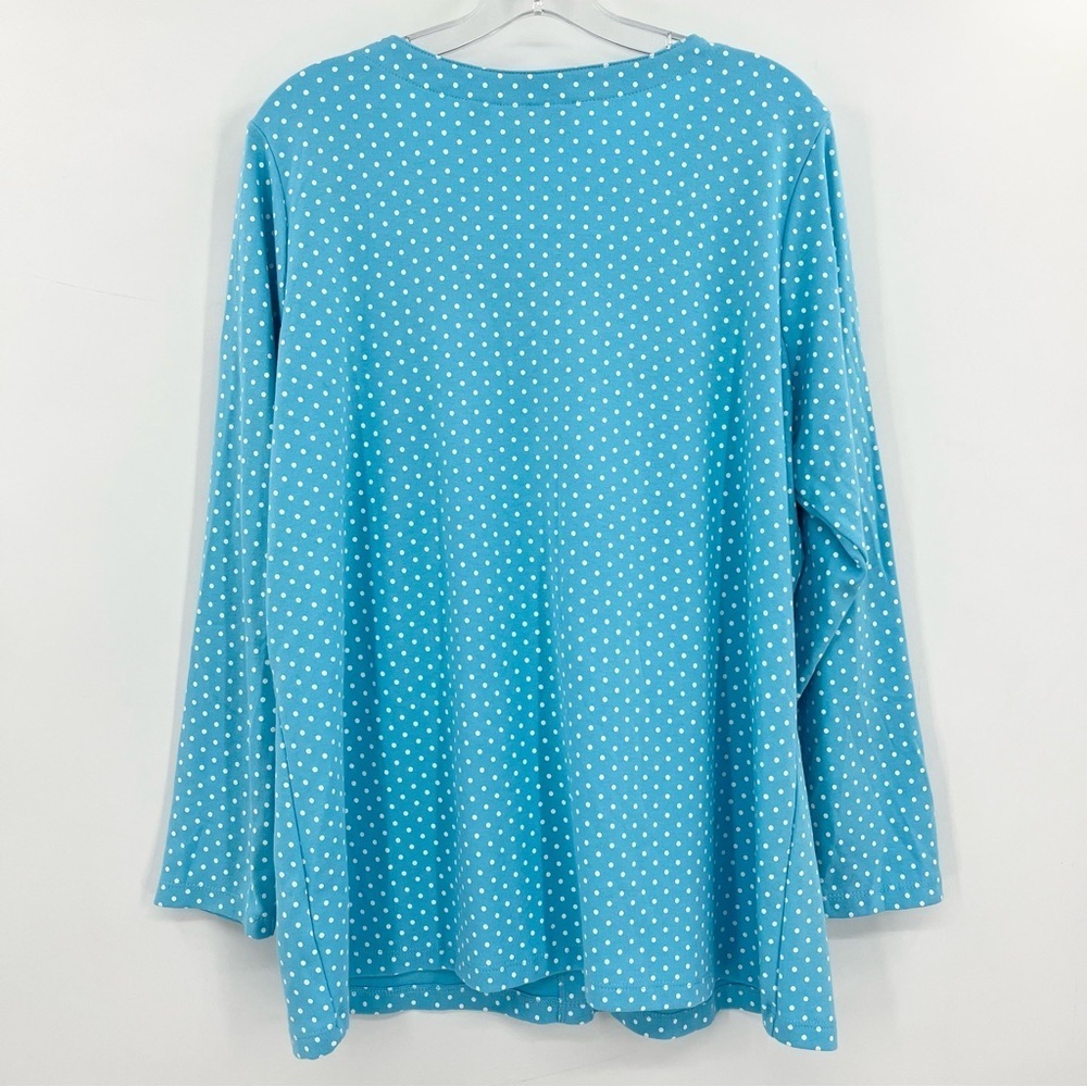 Quacker Factory Blue Polka Dot Buttoned Knit Top … - image 2